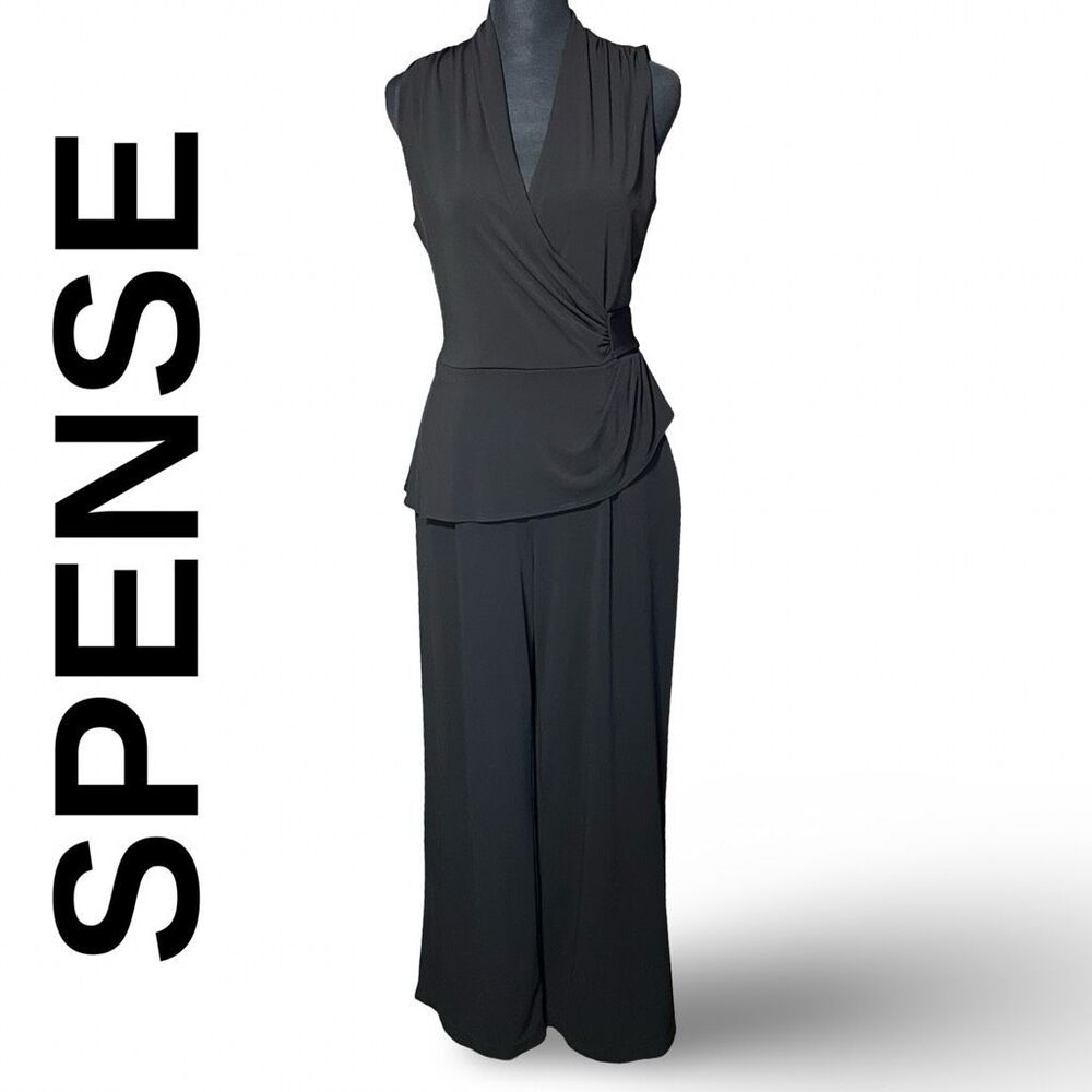 SPENSE Black Peplum Top Jumpsuit, Wide Leg, Sleeveless, Size 4